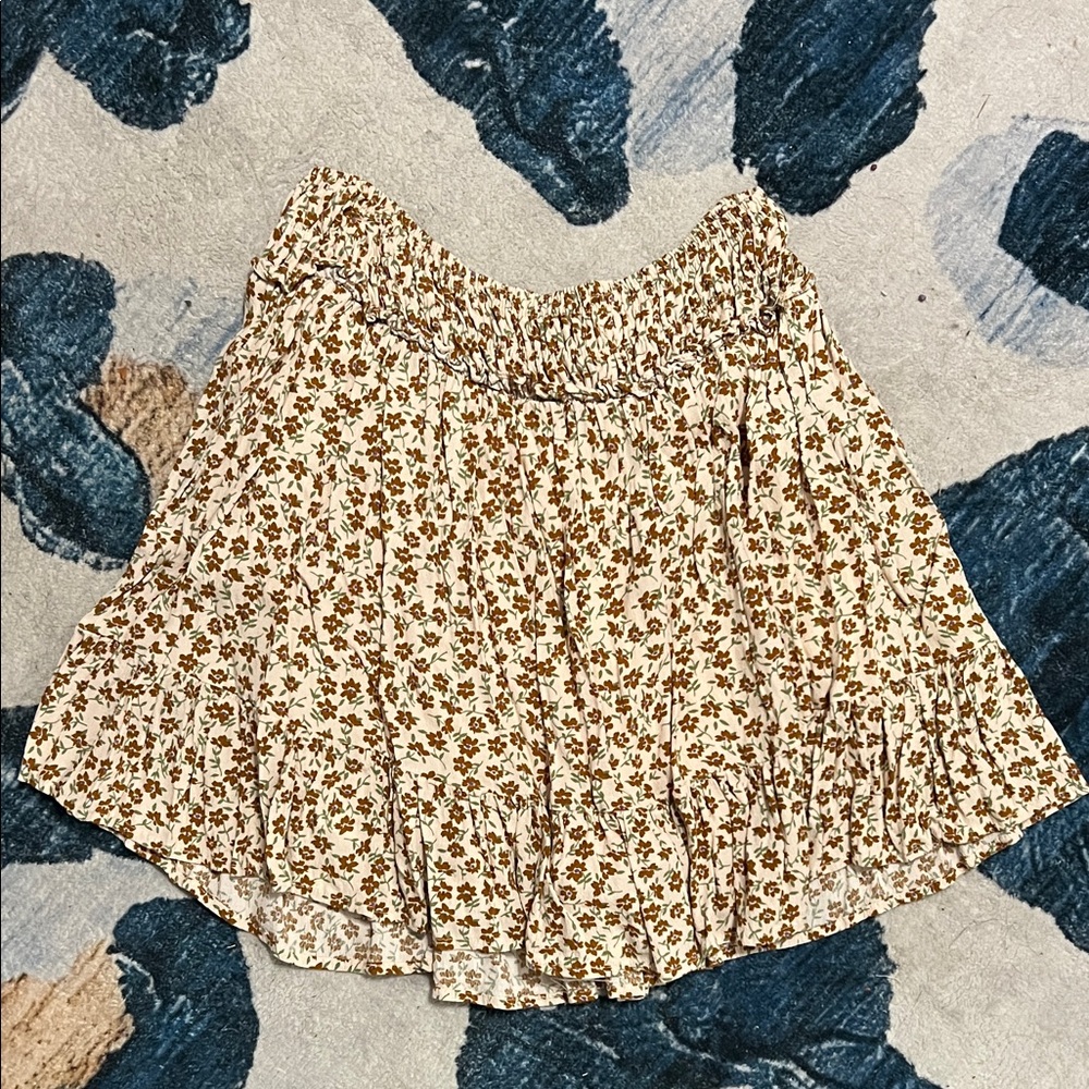Dress Forum Floral A-Line Skirt - Cream and Brown